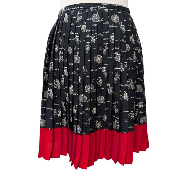 Tommy Hilfiger Womens Size 4 Black Red Trim Bicycle Print Pleated Short Skirt - Picture 2 of 10